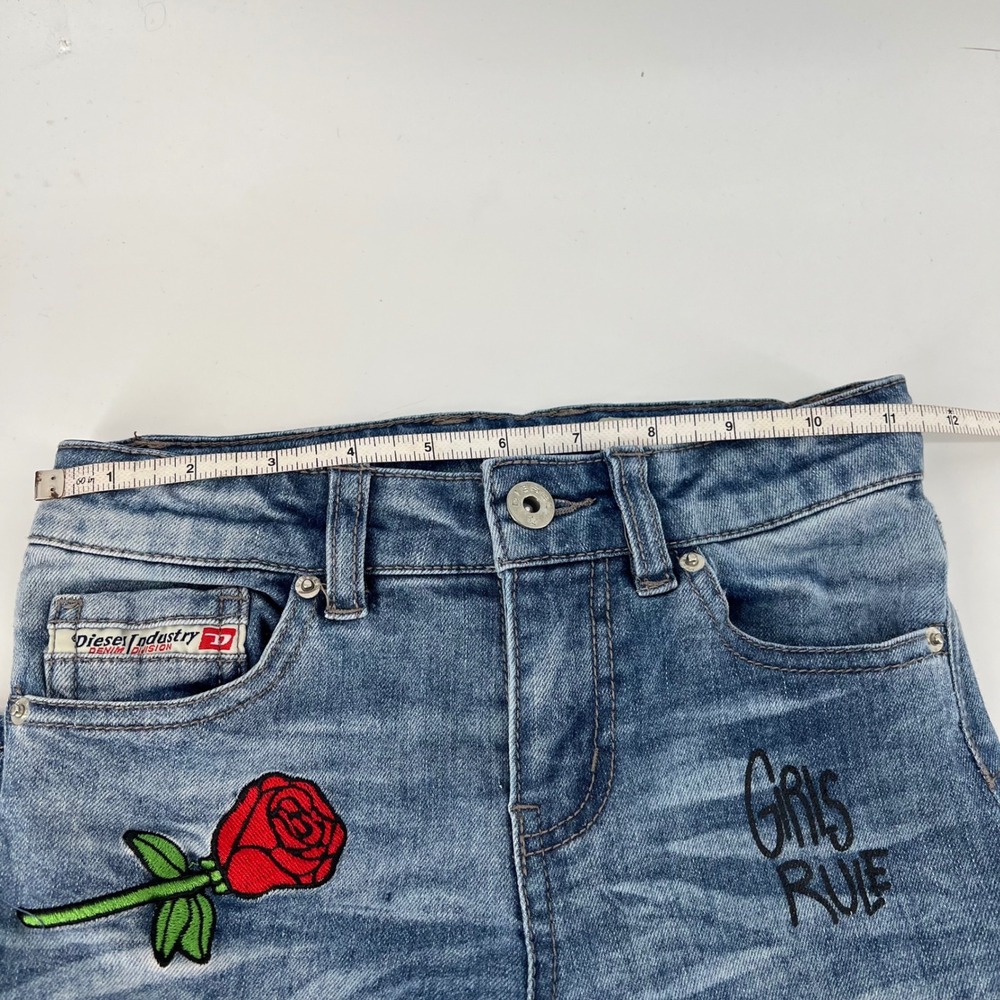 Diesel Kid Girls Super Slim Skinny Jeans Blue Embellished/Embroidered Size 8 - Picture 8 of 12